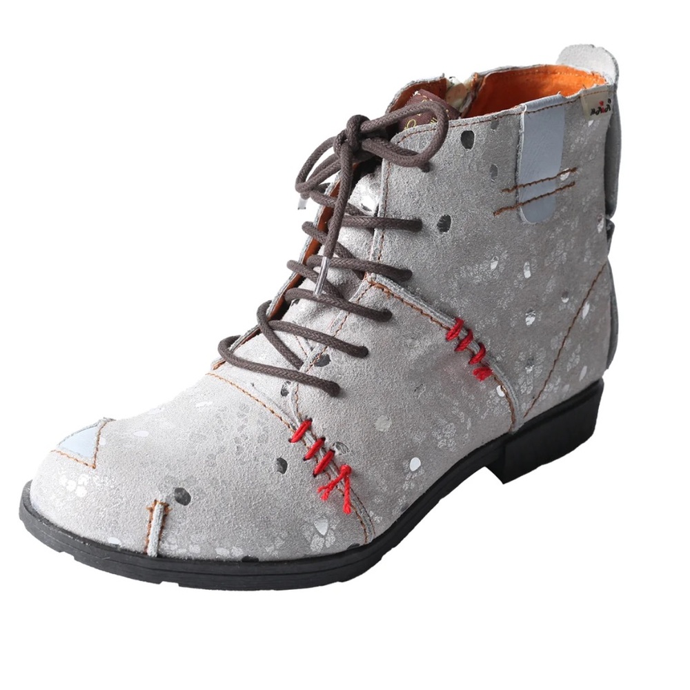Maia TMA Eyes Silver Leather Glitter Patchwork Women’s Ankle Boots Size 6.5